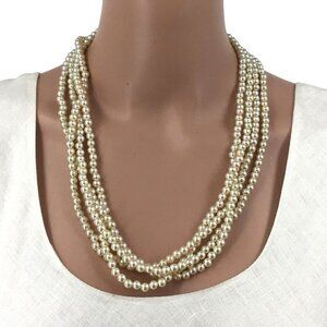 Vintage Torsade Faux Pearl Necklace Multi Strand 24 Inch Length